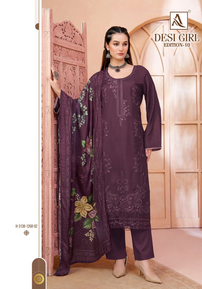 Desi Girl Vol 10 By Alok Viscose Maslin Pakistani Dress Material